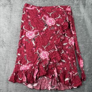 Yest Netherlands Faux Wrap Floral Skirt Waist Tie Pull On Red Womens 6 Stretch